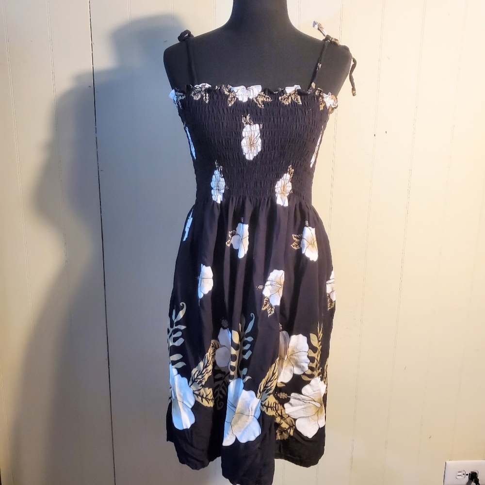 Hibiscus Collection Hawaii Black Floral Spaghetti Strap Sundress Mrs Maisel
